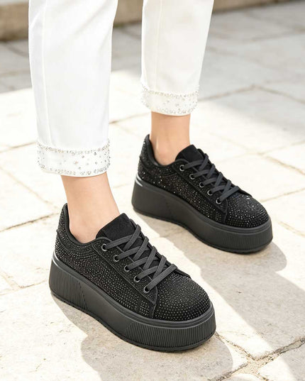 Pantofi Sport De Dama,Cu platforma,Din Piele ecologica intoarsa,D1515,Negru