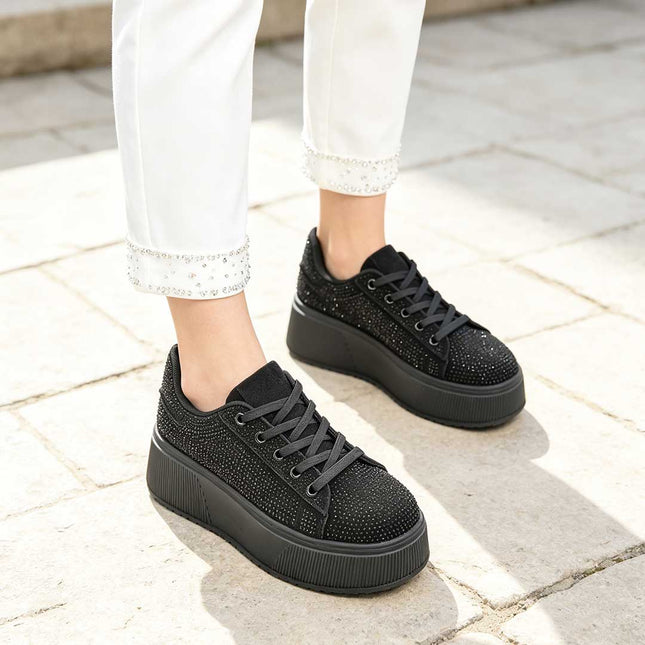 Pantofi Sport De Dama,Cu platforma,Din Piele ecologica intoarsa,D1515,Negru
