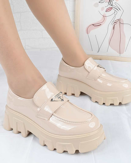 Pantofi casual de dama cu platforma, din piele ecologica, P1302 - Bej