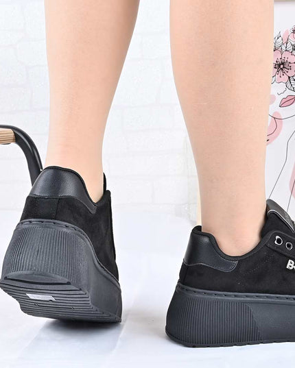 Pantofi Sport De Dama din Piele Ecologica, cu Platforma, D1449 - Negru