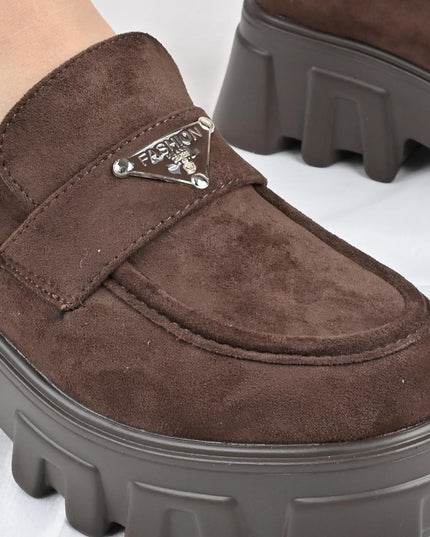 Pantofi casual de dama cu platforma, din piele ecologica intoarsa, P1303 - Maro