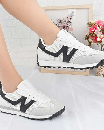 Pantofi Sport De Dama din material textil, D1497 - Alb cu Negru