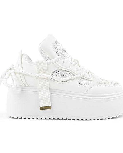 Pantofi Sport De Dama din Piele ecologica cu Strasui, D1500 - Alb