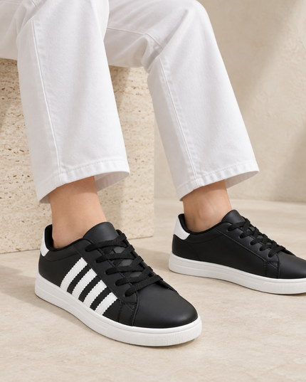 Pantofi sport de dama,D1310,Din piele ecologica,Negru cu Alb