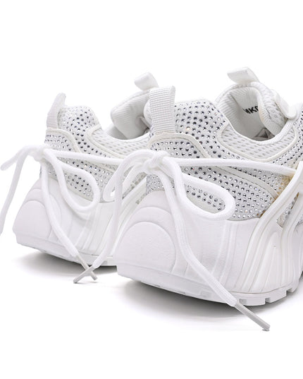 Pantofi Sport De Dama din Piele Ecologica Intoarsa, cu Strasuri, D1408 - Alb