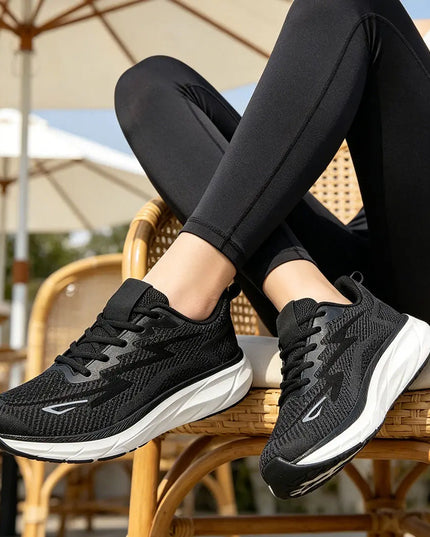 Pantofi sport de dama 0145, usori, din material textil - Negru cu Alb