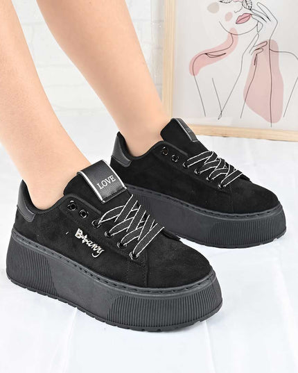 Pantofi Sport De Dama din Piele Ecologica, cu Platforma, D1449 - Negru