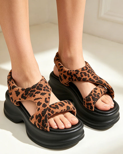 Sandale de Dama cu platforma, din Piele Ecologica, SA119 - Leopard