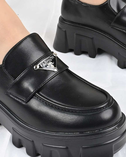Pantofi casual de dama cu platforma, din piele ecologica, P1302 - Negru