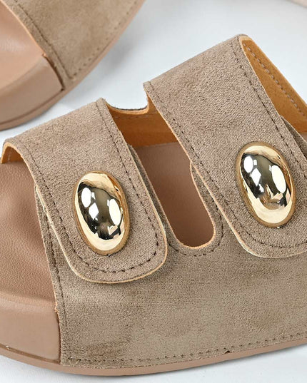 Papuci Casual De Dama din piele intoarsa ecologica, PD1092 - Kaki