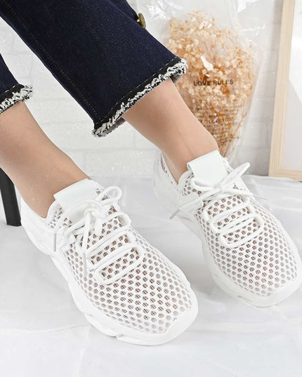 Pantofi sport De dama cu insertii de plasa, D1490 - Alb