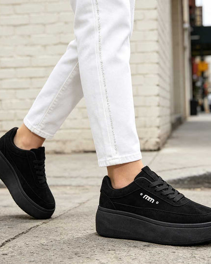 Pantofi Sport De Dama,Din Piele ecologica intoarsa,D1509,Negru