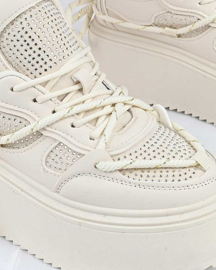 Pantofi Sport De Dama din Piele ecologica cu Strasui, D1500 - Bej