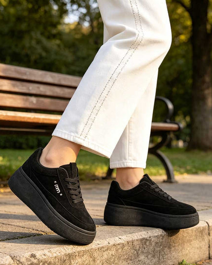 Pantofi Sport De Dama,Din Piele ecologica intoarsa,D1509,Negru