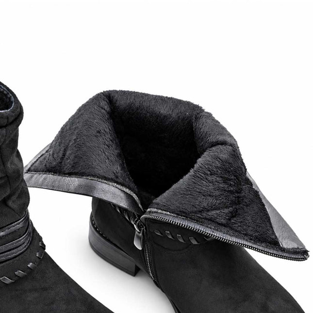 Ghete de dama, din piele ecologică întoarsă,cu interior imblanit,GD1134,Negru