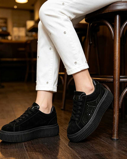 Pantofi Sport De Dama,Din Piele ecologica intoarsa,D1513,Negru