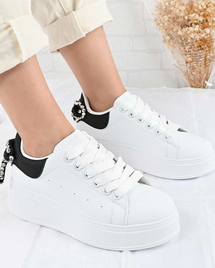 Pantofi sport de dama D1305, din piele ecologica - Alb cu Negru