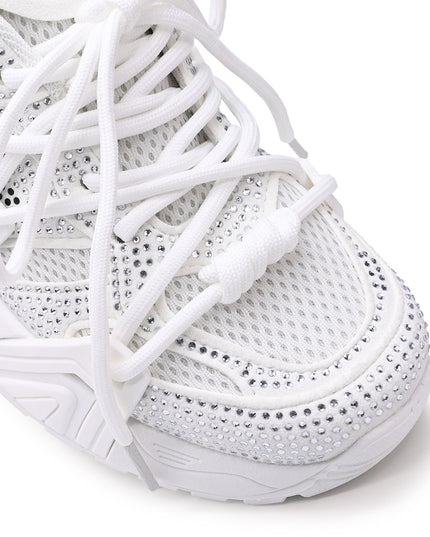 Pantofi Sport De Dama din Piele Ecologica Intoarsa, cu Strasuri, D1408 - Alb