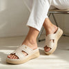Papuci Casual De Dama,Cu platforma,Din Piele Ecologica,PD1110,Bej