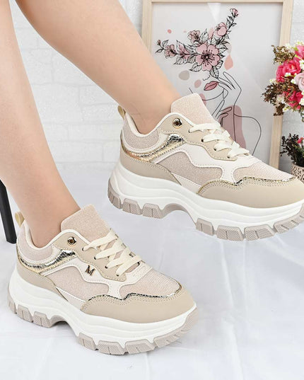 Pantofi Sport De Dama din Piele ecologica, D1499 - Bej