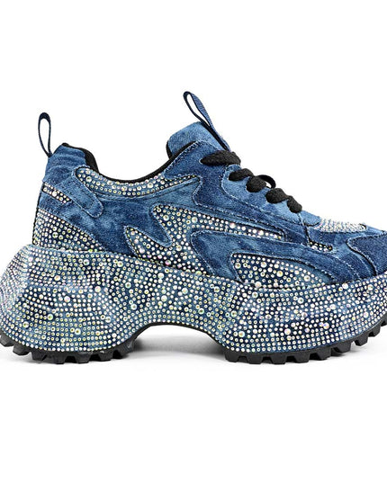 Pantofi Sport De Dama din Piele ecologica cu Strasui, D1463 - Albastru Inchis