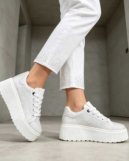 Pantofi Sport De Dama,Cu platforma,Din Piele ecologica intoarsa,D1515,Alb