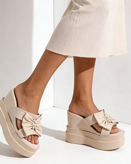 Papuci Casual De Dama cu platforma, din Piele Ecologica, SA18 - Bej