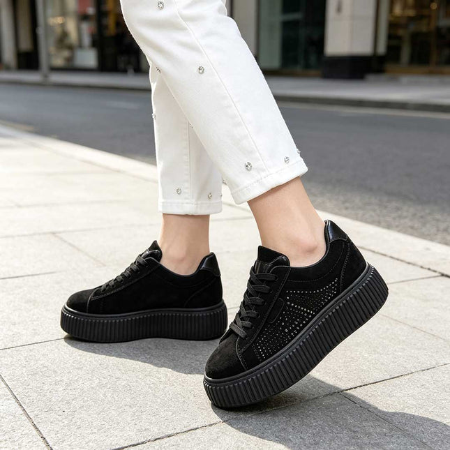 Pantofi Sport De Dama,Din Piele ecologica intoarsa,D1513,Negru