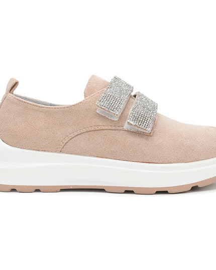 Pantofi casual de dama din piele ecologica intoarsa, cu scai, P1233 - Bej