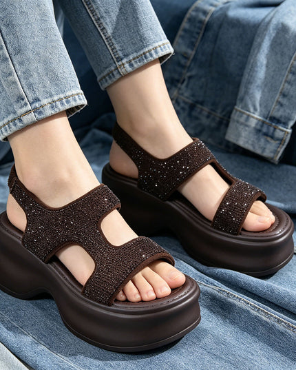 Sandale de Dama cu platforma, din Piele Ecologica, SA123 - Maro