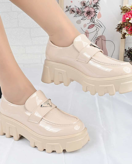 Pantofi casual de dama cu platforma, din piele ecologica, P1302 - Bej