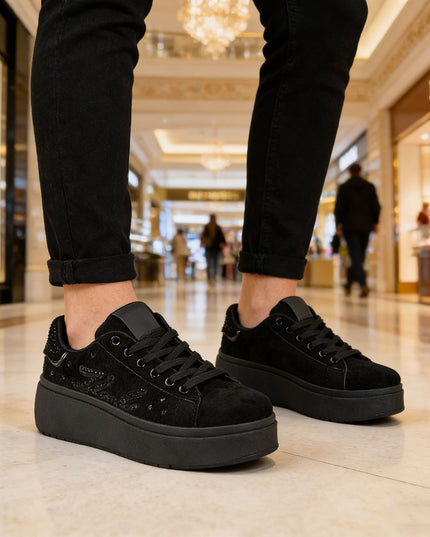 Pantofi Sport De Dama din Piele ecologica intoarsa, D1501 - Negru