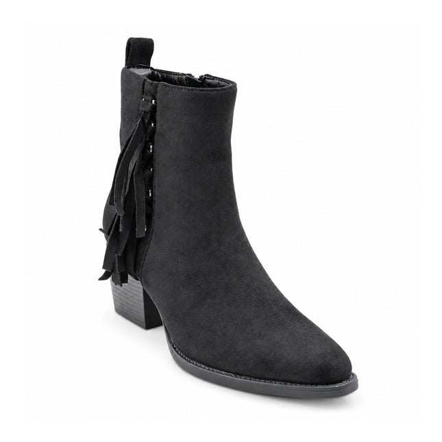 Botine de dama,Din piele ecologică întoarsă, cu franjuri și toc gros,BD1019,Negre