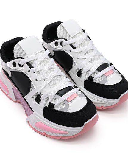 Pantofi Sport De Dama cu insertii de plasa, D1388 - Negru cu Roz