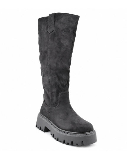 Cizme de dama, Din piele ecologică întoarsă, cu talpă groasă,CD1082,Negre