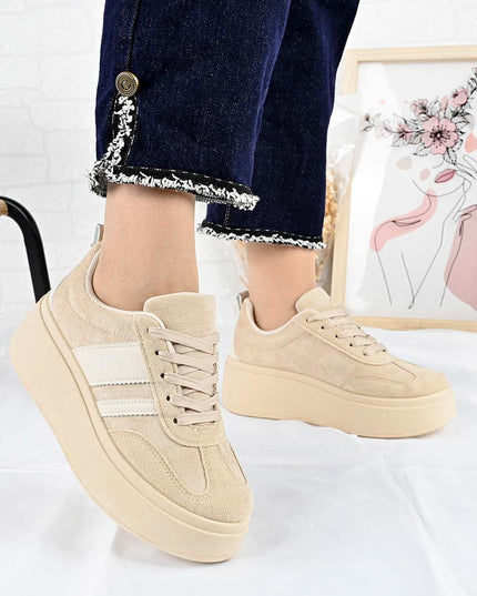 Pantofi Sport De Dama din Piele ecologica, D1482 - Bej