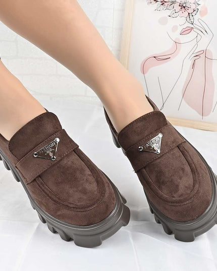 Pantofi casual de dama cu platforma, din piele ecologica intoarsa, P1303 - Maro