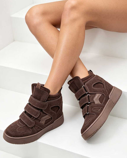 Pantofi Sport De Dama,Cu platforma,Din Piele ecologica intoarsa,D1512,Maro