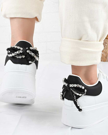 Pantofi sport de dama D1305, din piele ecologica - Alb cu Negru
