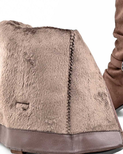 Cizme de dama, Din piele ecologică întoarsă, curea cu cataramă ,CD1081, Maro