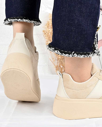 Pantofi Sport De Dama din Piele ecologica, D1482 - Bej