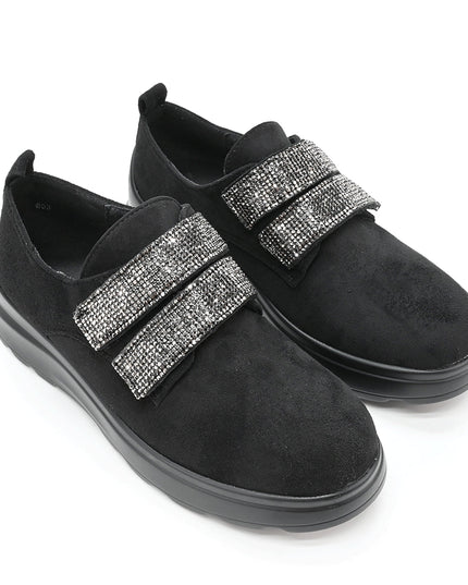 Pantofi casual de dama din piele ecologica intoarsa, cu scai, P1233 - Negru