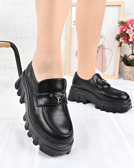 Pantofi casual de dama cu platforma, din piele ecologica, P1302 - Negru