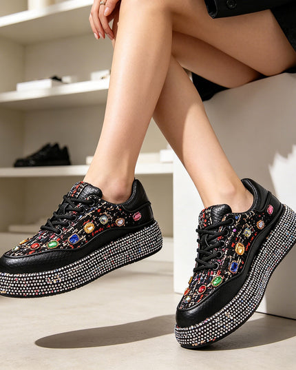 Pantofi Sport De Dama cu strasuri stralucitoare, D1418 - Negru