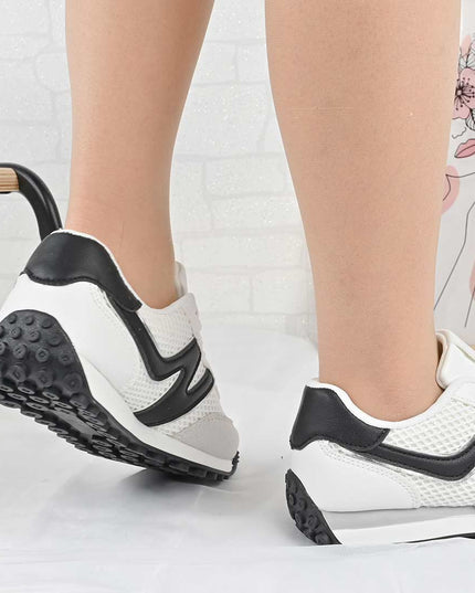 Pantofi Sport De Dama din material textil, D1497 - Alb cu Negru