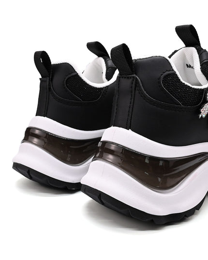 Pantofi sport De dama cu inseretii din plasa, cu Funda din perle, D1400 - Negru