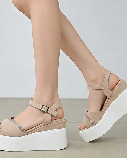 Sandale de Dama cu platforma, din Piele Ecologica, SA100 - Bej