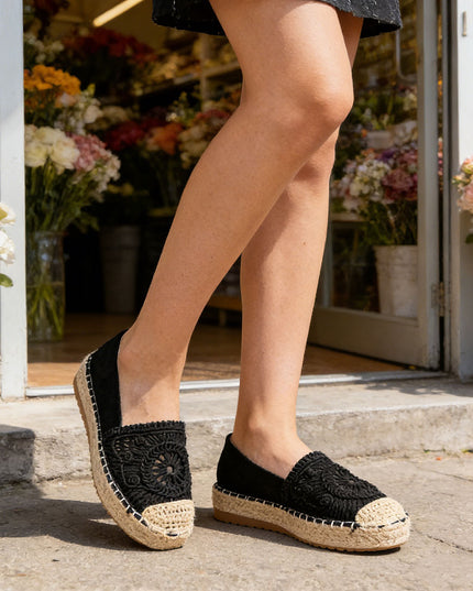 Espadrile de dama din material Textil, TD1281 - Negru