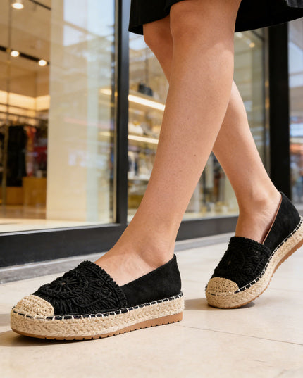 Espadrile de dama din material Textil, TD1281 - Negru