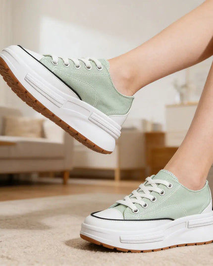 Tenisi de dama cu Flatform de panza 1248,Verde OEM